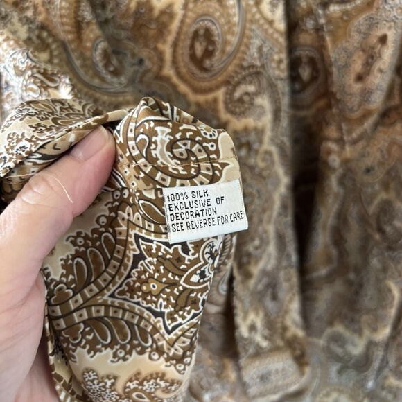 Talbots 100% Silk Blouse Brown Paisley Long Sleeve Wrap Top Sz 20W - Picture 5 of 9